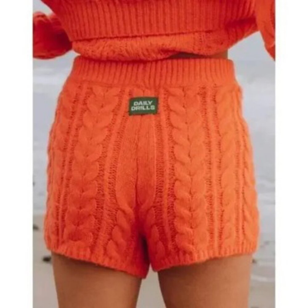 Daily Drills Orange Citrus Cable Knit Sweater Shorts